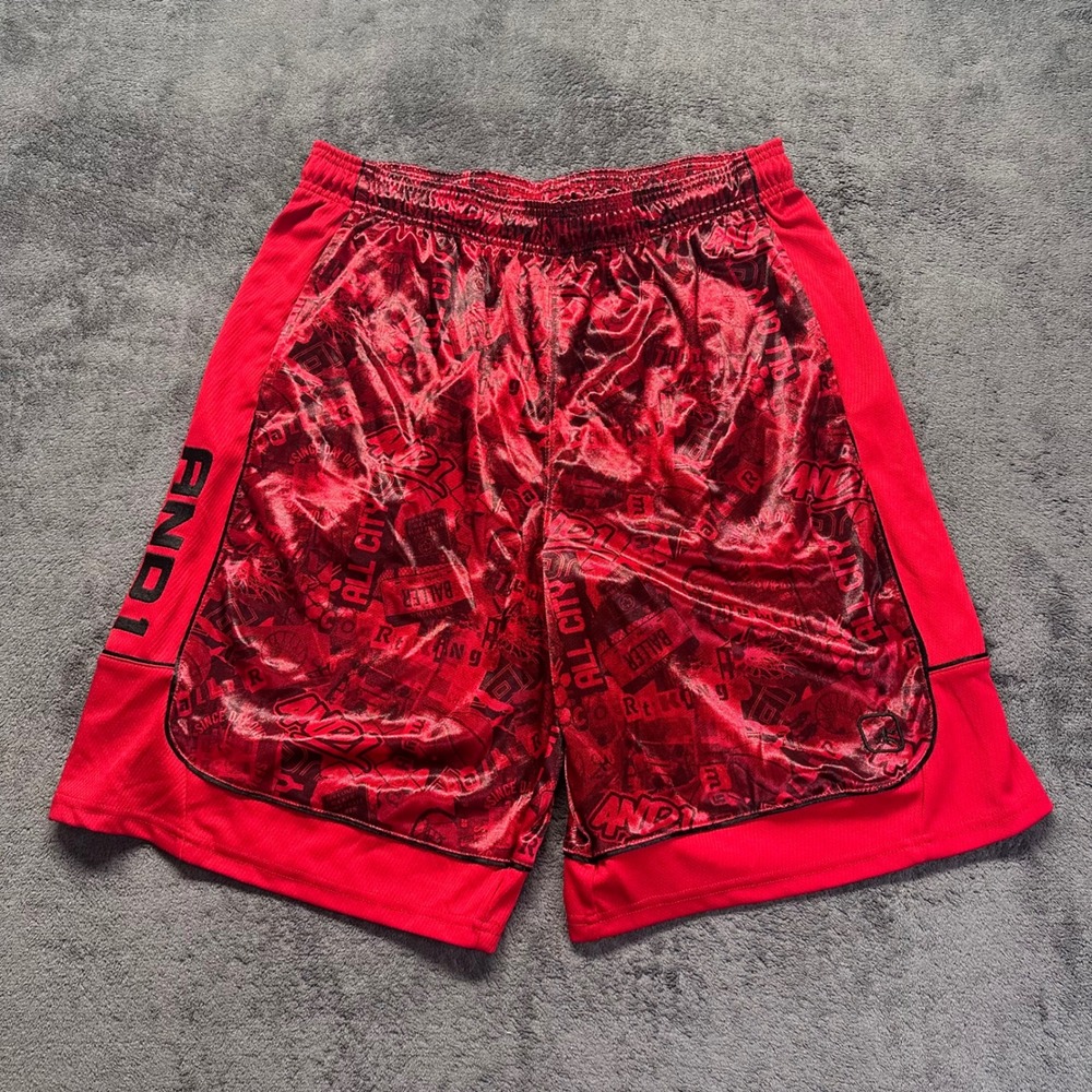 Y2K AND1 Red Basketball Shorts All City Baller Graphic Men's Large Streetwear